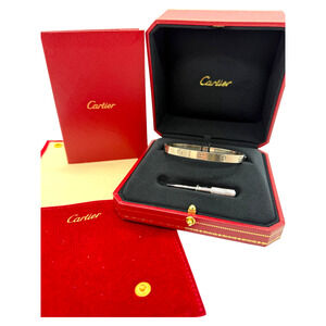 Cartier 18K White Gold Love Bracelet Sz 19 Classic Model Box COA 2024 37.1g